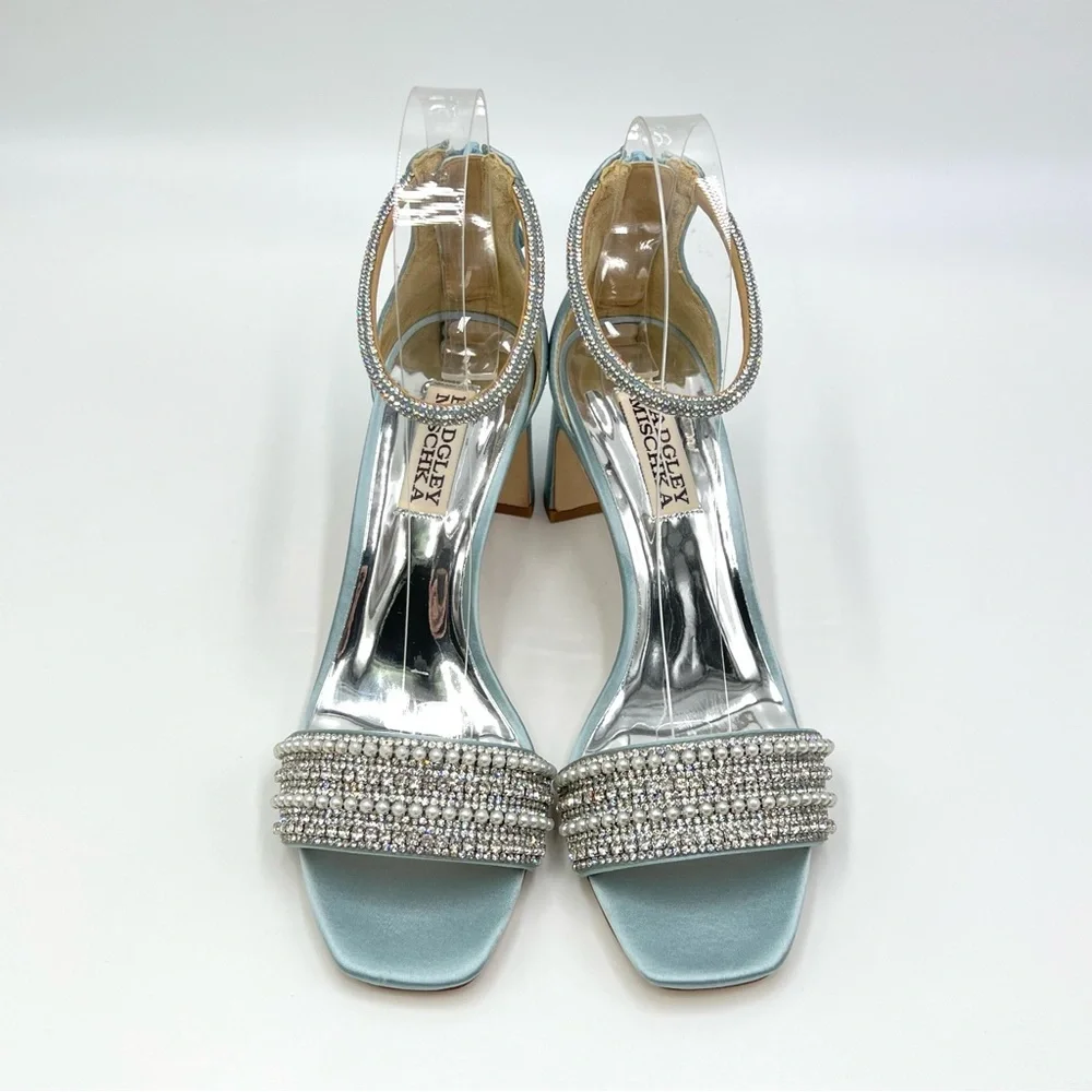 Badgley Mischka Size 5.5 Kameryn‎ Blue Satin Jeweled Dress Sandals Heels Shoes